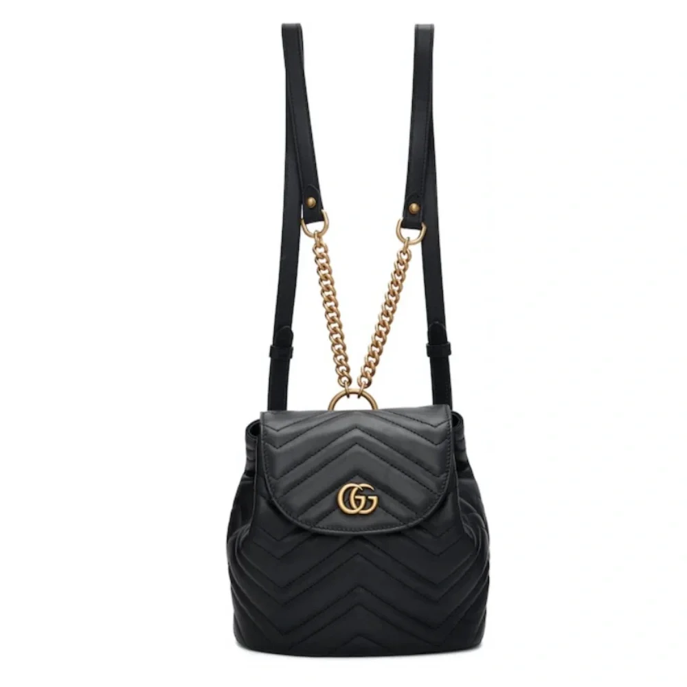 GUCCI - Calfskin Matelasse GG Marmont Flap Backpack Black - Picture 2 of 6
